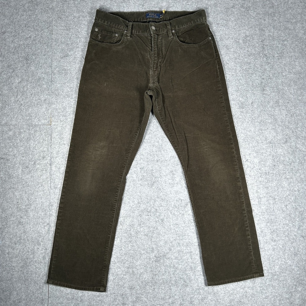 Polo Ralph Lauren Varick Slim Straight Pants Mens 32x30 Olive Brown Corduroy